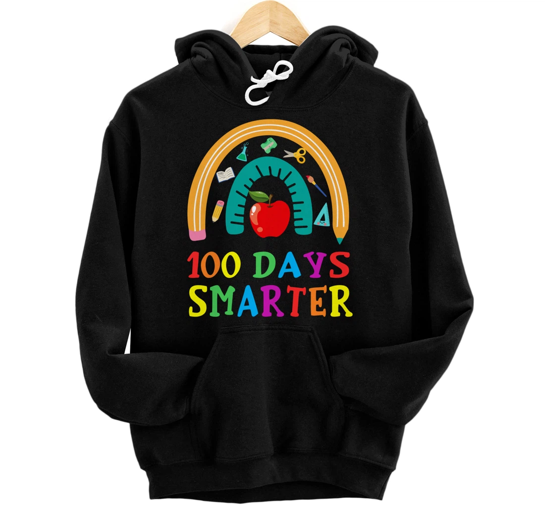 100 Days Smarter Rainbow Teacher Student 100th Day of school Pullover Hoodie