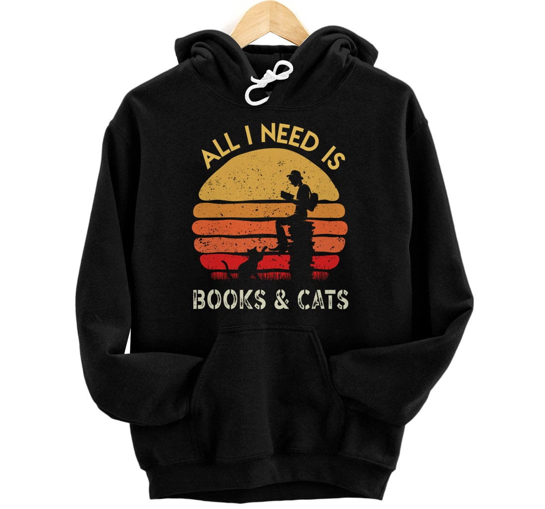 All I Need Is Books And Cats Retro Vintage Pullover Hoodie