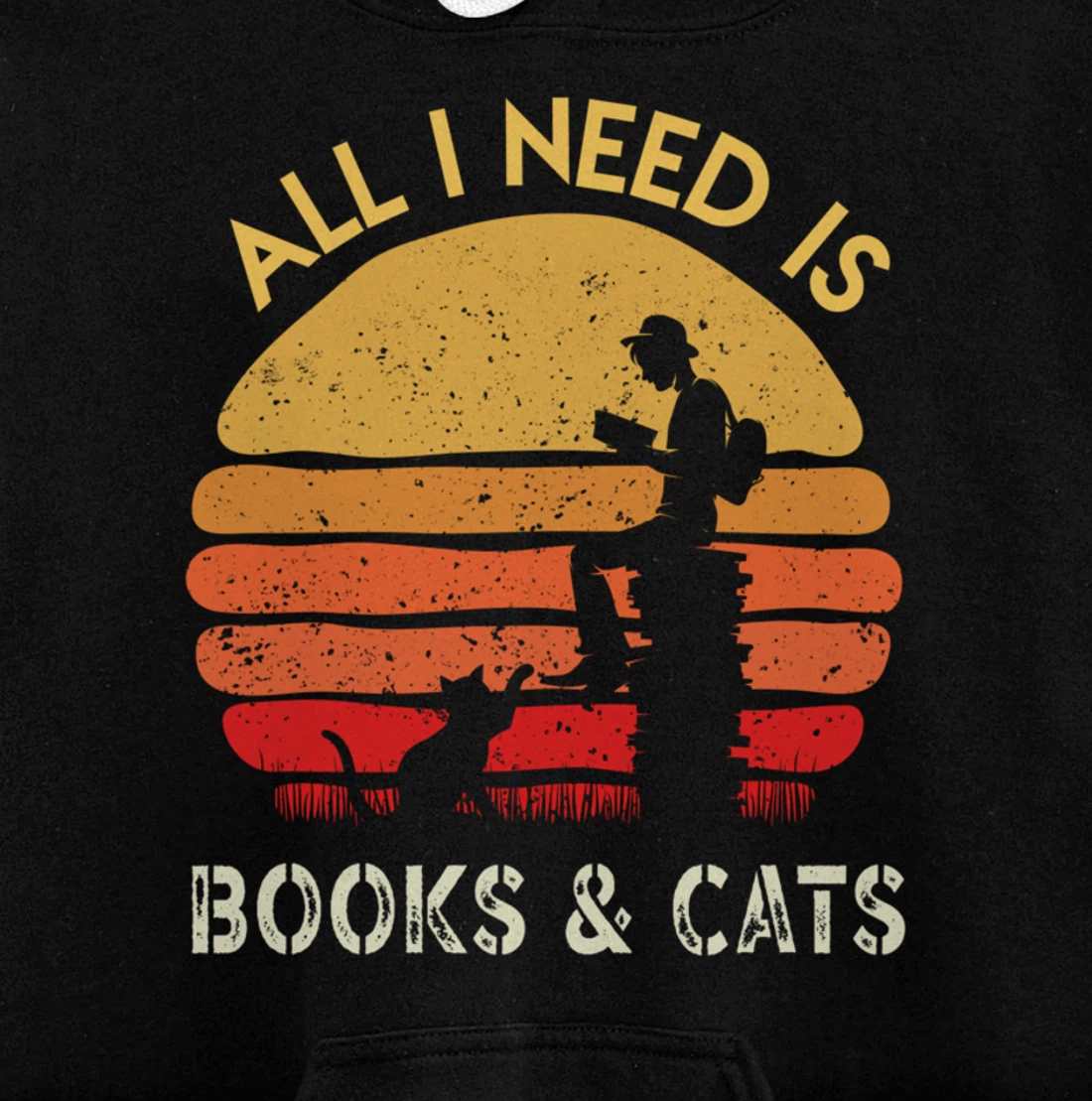 All I Need Is Books And Cats Retro Vintage Pullover Hoodie