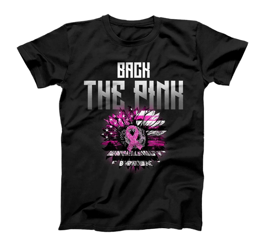 Back The Pink Ribbon Sunflower Flag Breast Cancer Awareness T-Shirt