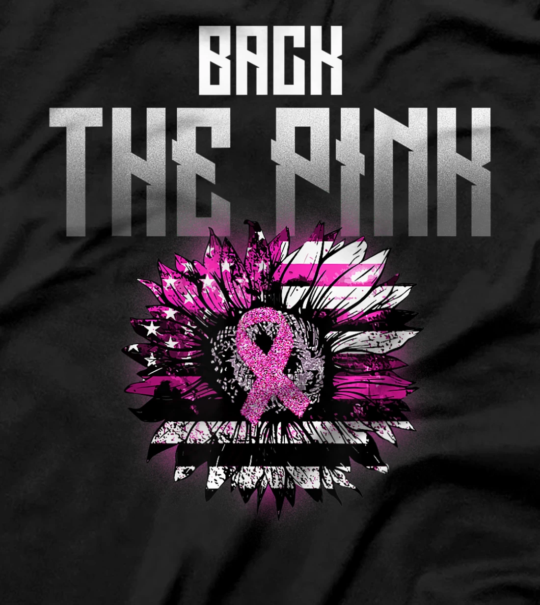 Back The Pink Ribbon Sunflower Flag Breast Cancer Awareness T-Shirt