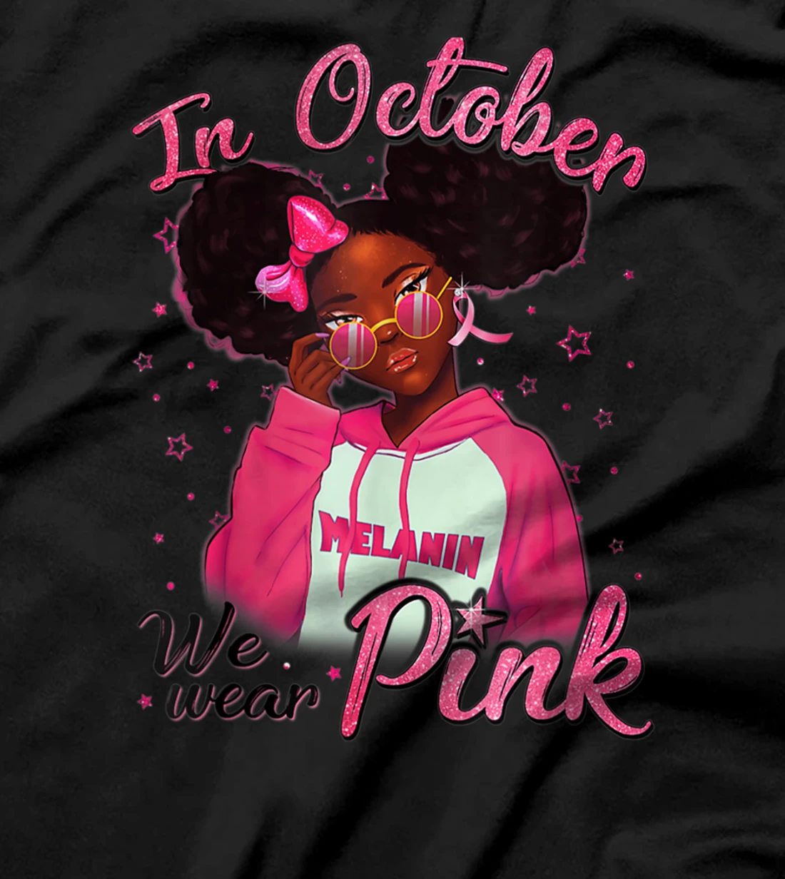 Breast Cancer Awareness African American Black Queen Pink T-Shirt