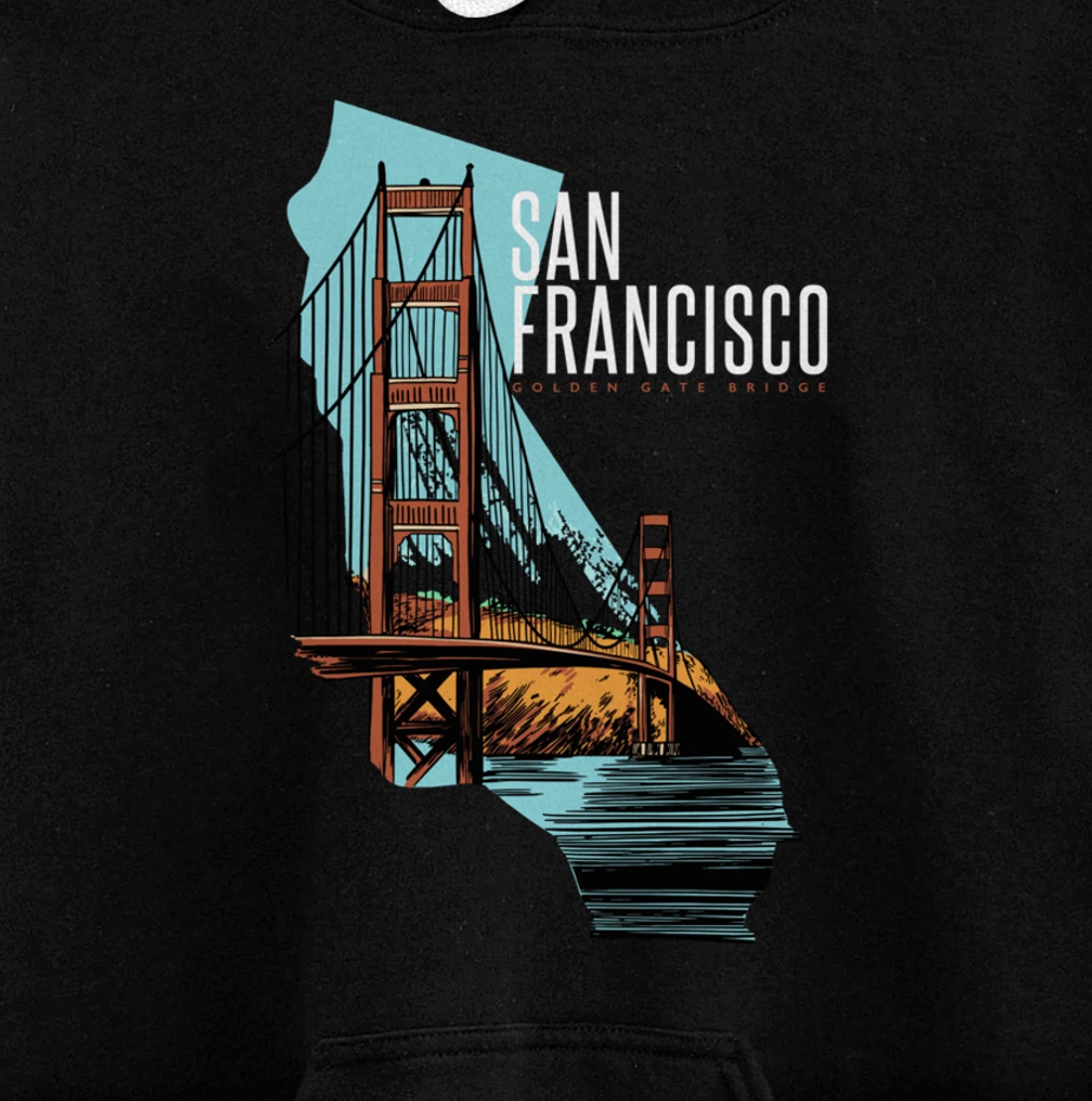 California State Map San Francisco Golden Gate Bridge Pullover Hoodie