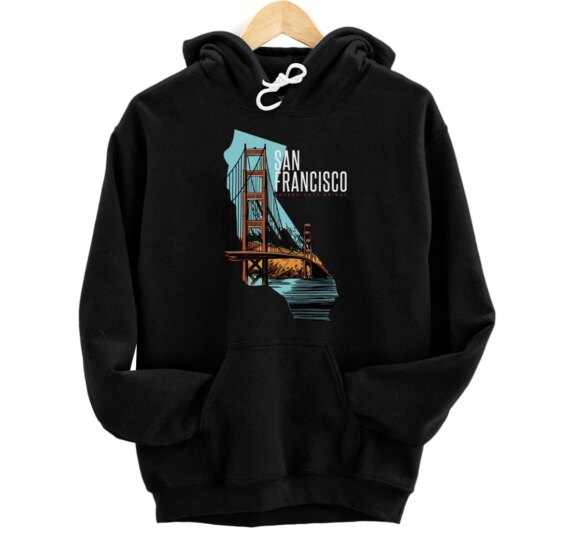 California State Map San Francisco Golden Gate Bridge Pullover Hoodie