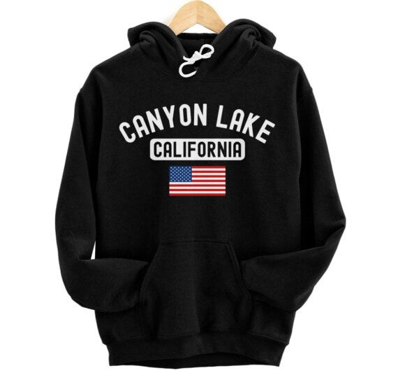 Canyon Lake California USA Flag Vintage Cali Bear Riverside Pullover Hoodie