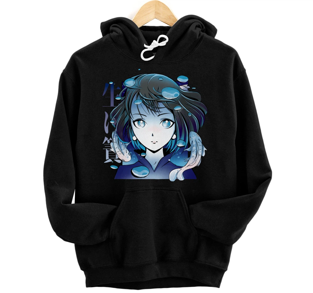 Carp Koi Fishes Girl Japanese Alt Aesthetic Art Pullover Hoodie