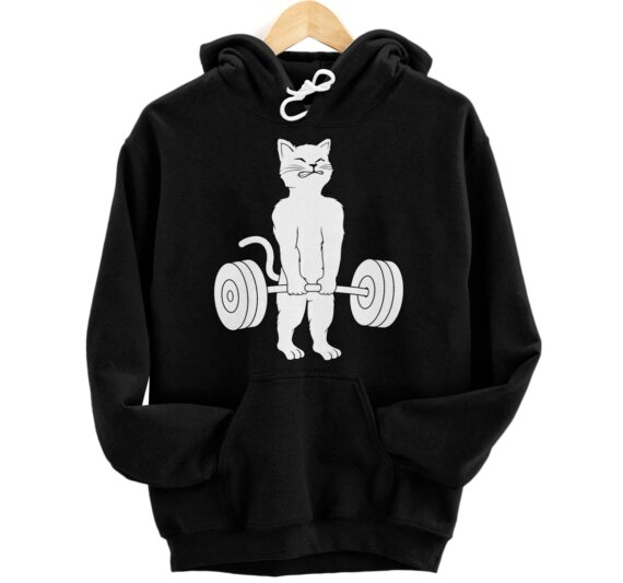 Cat Deadlift Shirt Powerlifting Kitty Tee, Weightlifting Cat Pullover Hoodie
