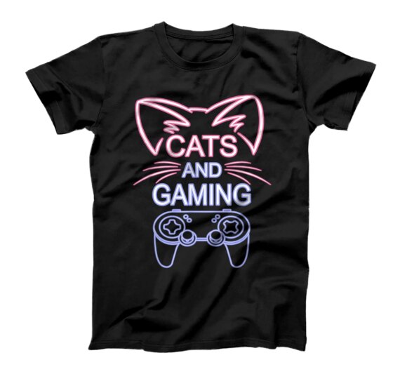 Cats And Gaming Funny Cat Lover Gaming Gift Gamer T-Shirt