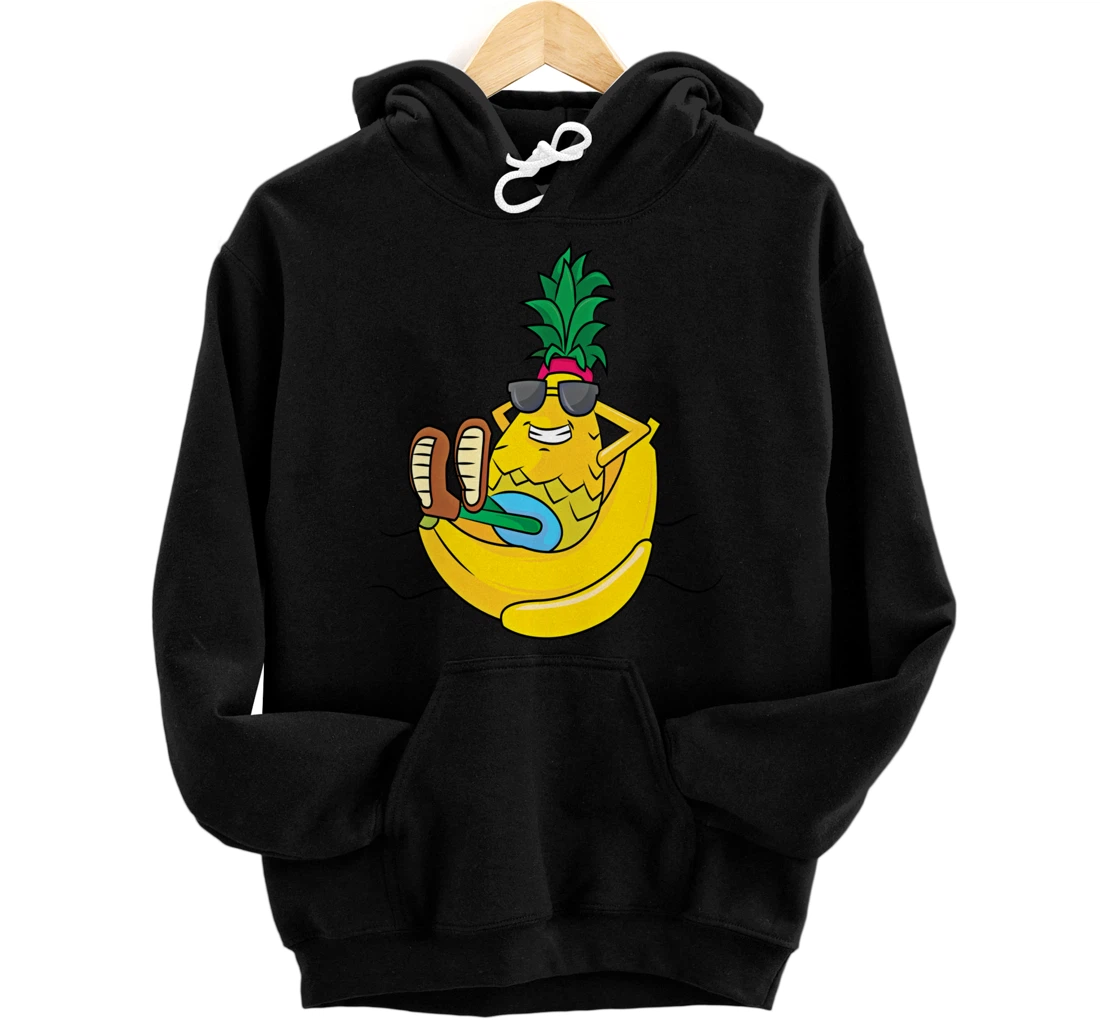 cute pineapple chilling on a bananas pool float Pullover Hoodie