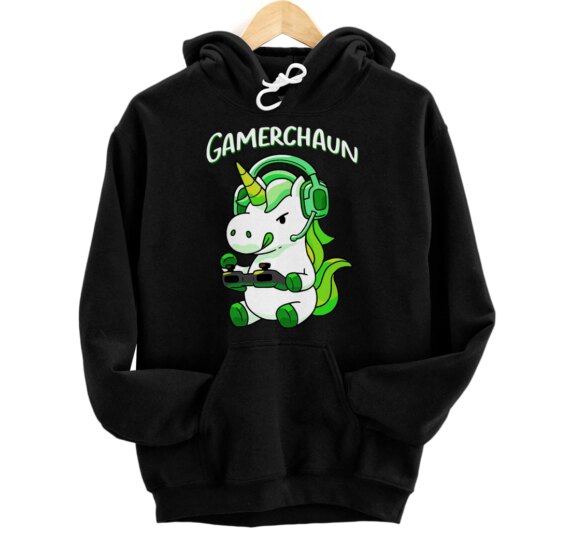 Cute Unicorn Leprechaun Gamerchaun St Patrick's Day Gamer Pullover Hoodie