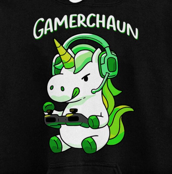 Cute Unicorn Leprechaun Gamerchaun St Patrick's Day Gamer Pullover Hoodie