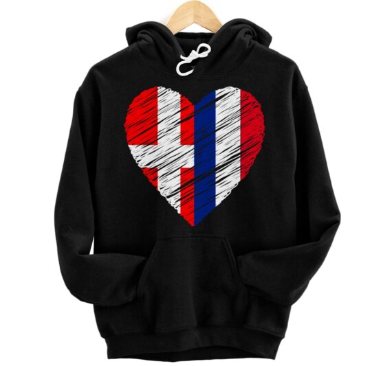 Denmark France Heart French Flag Danish Flag Love Heart Pullover Hoodie