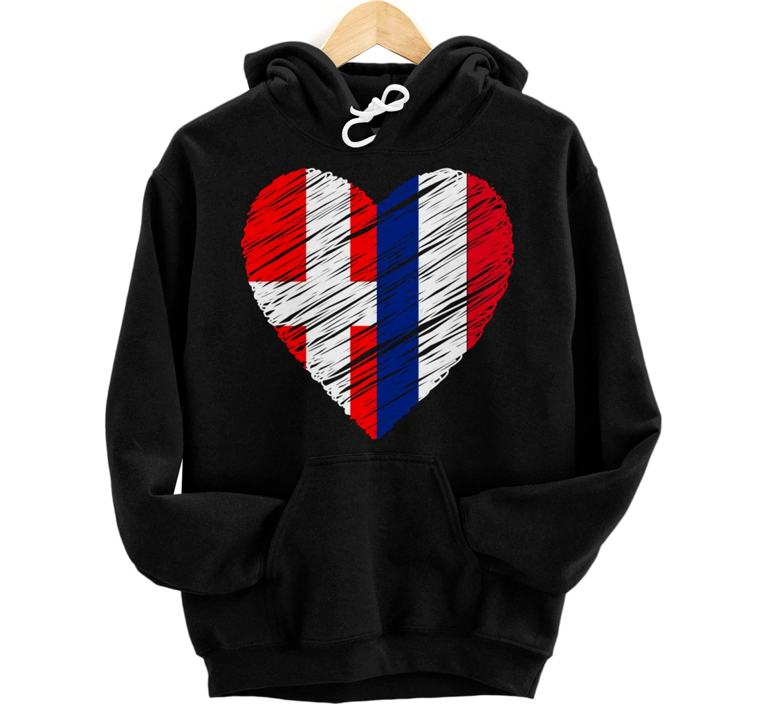 Denmark France Heart French Flag Danish Flag Love Heart Pullover Hoodie