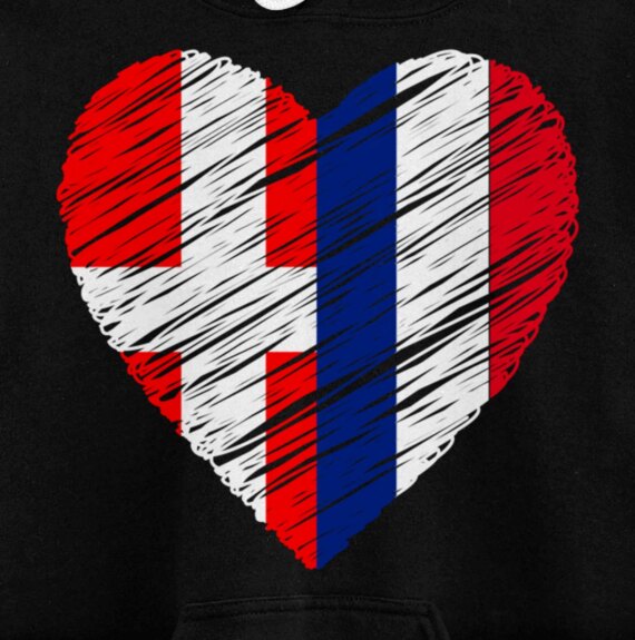 Denmark France Heart French Flag Danish Flag Love Heart Pullover Hoodie