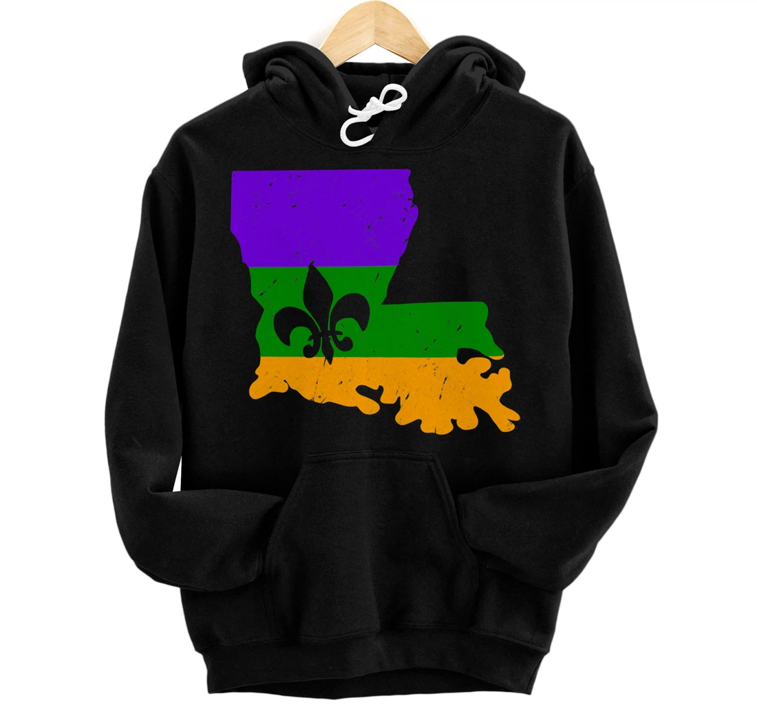 Distressed Mardi Gras Fleur De Lis Pullover Hoodie