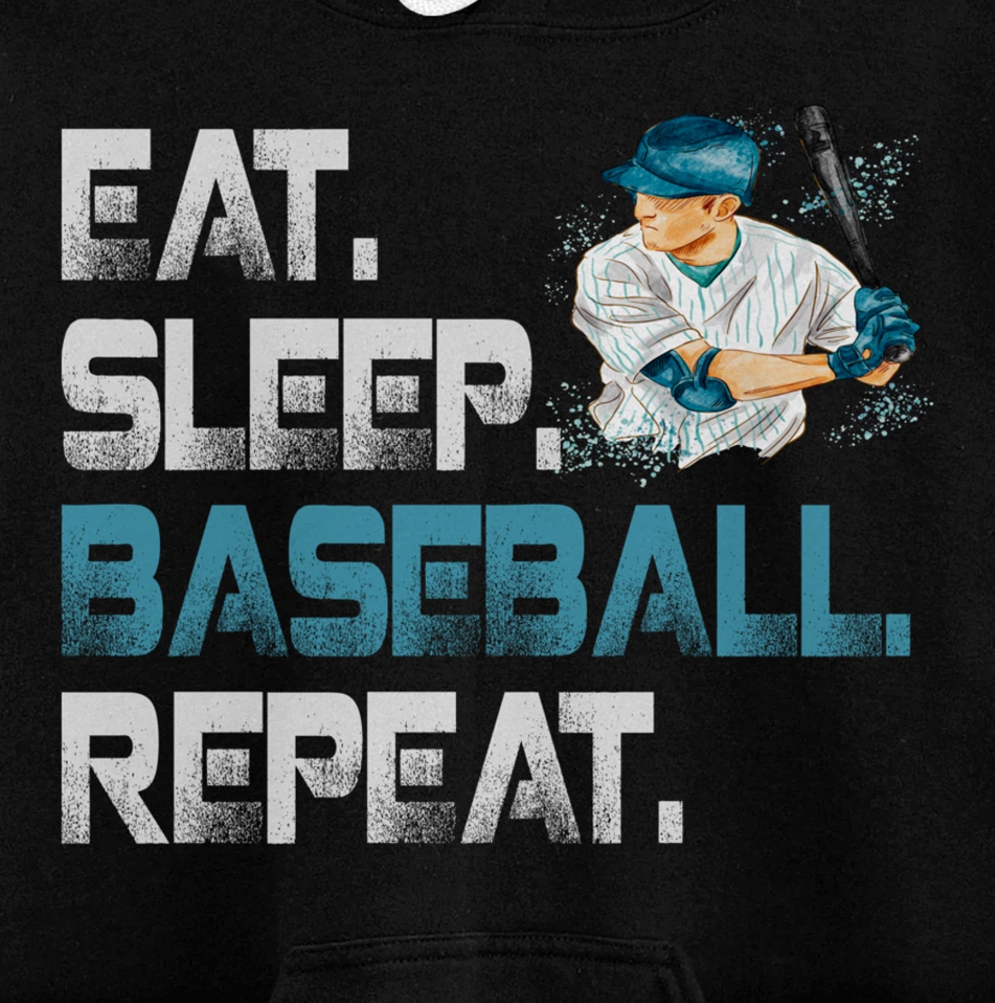 Eat Sleep Baseball Repeat Baseball Player Graphic Distressed Pullover Hoodie