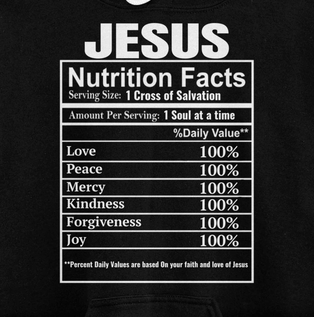Evangelical Christian Gifts Funny Jesus Nutrition Facts Pullover Hoodie