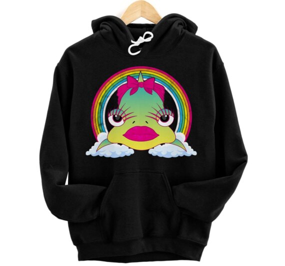 Female Fish Cartoon with Ribbon Bow Underwater Sea Animals Pullover Hoodie