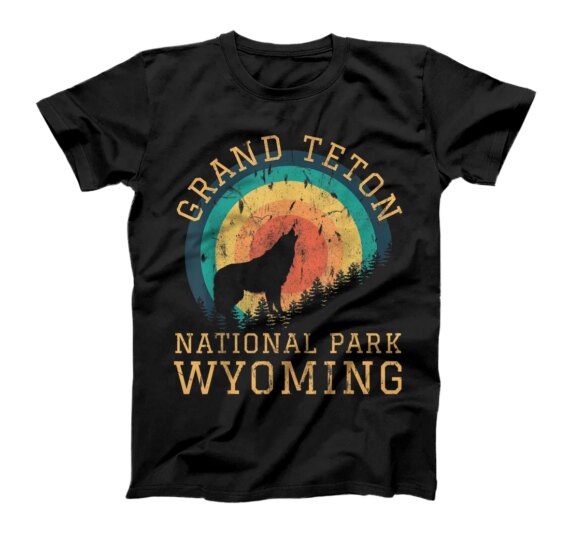 Grand Teton National Park Wyoming Wolf Hiking Nature Retro T-Shirt
