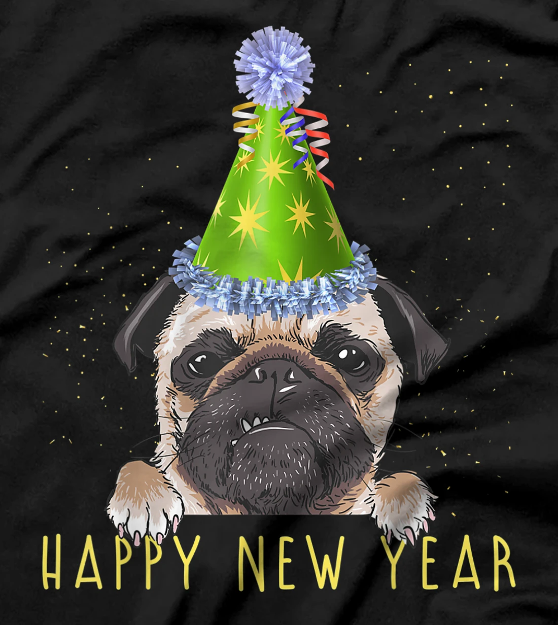Happy New Year 2023 Funny New Year's Eve Pug Party Hat NYE T-Shirt