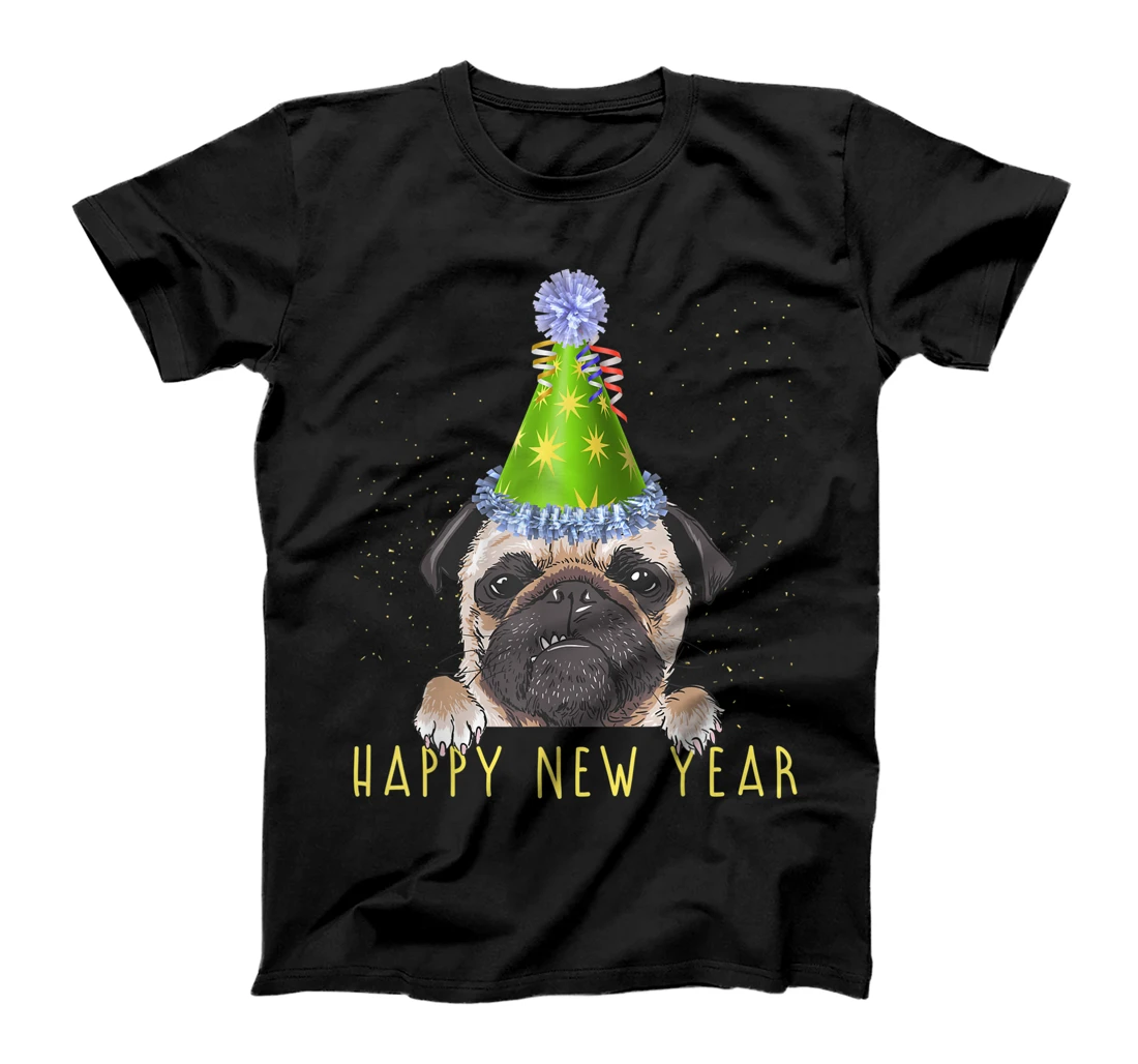 Happy New Year 2023 Funny New Year's Eve Pug Party Hat NYE T-Shirt