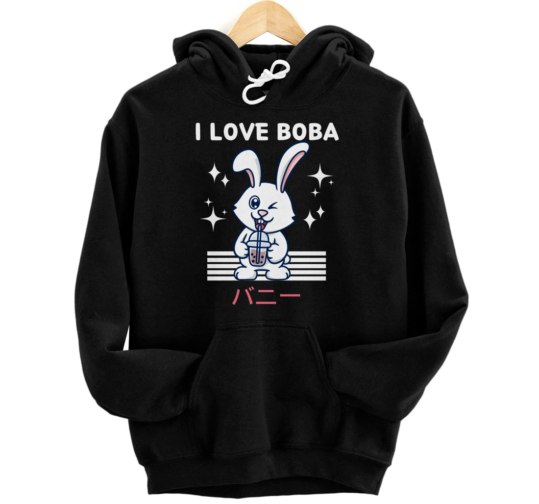 I Love Boba Cute Kawaii Rabbit Drinks Bubble Tea Pullover Hoodie