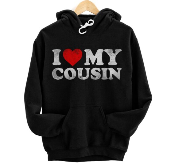 I Love Cousin Distressed Retro Vintage Red Heart Valentine's Pullover Hoodie
