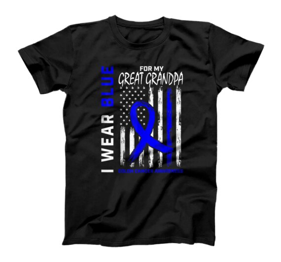 I Wear Blue For My Great Grandpa Colon Cancer Awareness Flag T-Shirt