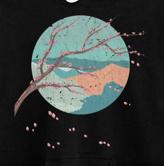 Japan Floral Sakura Pink Flower Japanese Cherry Blossom Pullover Hoodie