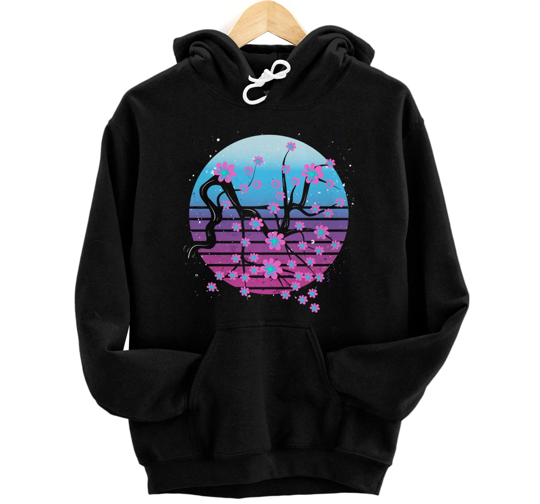 Japanese Sakura Retro Flower Vaporwave Cherry Blossom Pullover Hoodie
