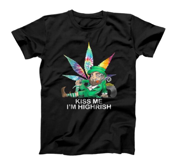 Kiss Me I'm Irish Leprechaun Weed Leaf St Patricks Day Funny T-Shirt