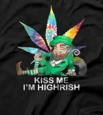 Kiss Me I'm Irish Leprechaun Weed Leaf St Patricks Day Funny T-Shirt