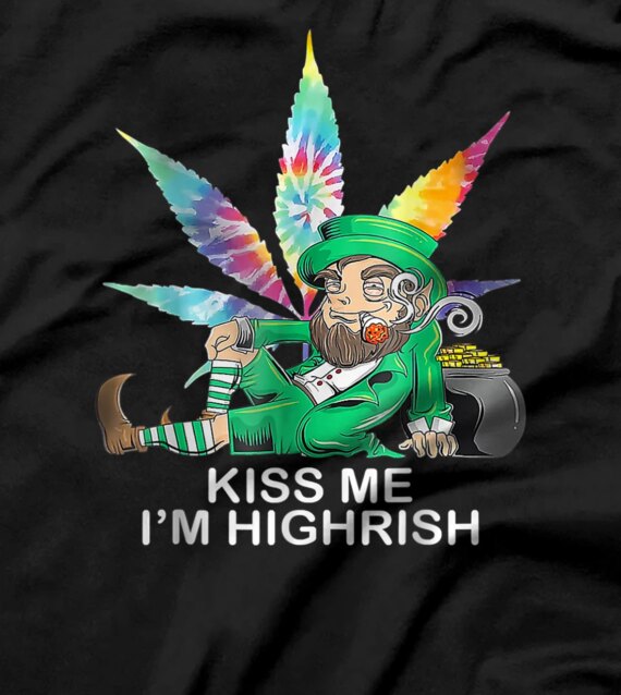 Kiss Me I'm Irish Leprechaun Weed Leaf St Patricks Day Funny T-Shirt