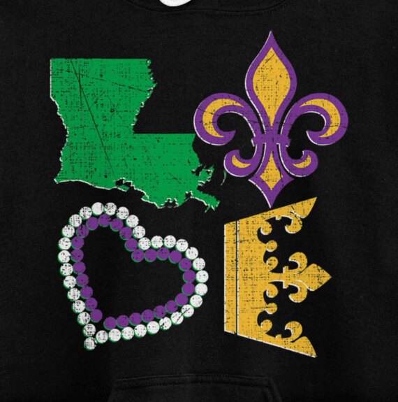 Mardi Gras Shirt I Love Mardi Gras Distressed Pullover Hoodie