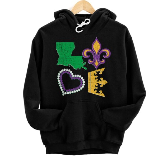 Mardi Gras Shirt I Love Mardi Gras Distressed Pullover Hoodie