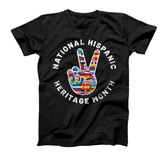 National Hispanic Heritage Month Peace Sign Latin Flag T-Shirt