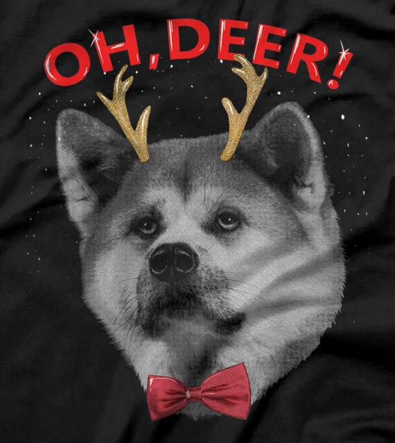 Oh Deer Akita Xmas Red Bowtie Christimas Outfit T-Shirt