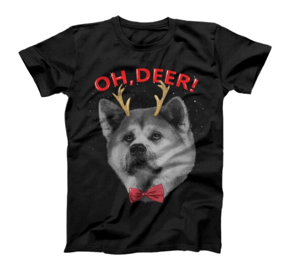 Oh Deer Akita Xmas Red Bowtie Christimas Outfit T-Shirt