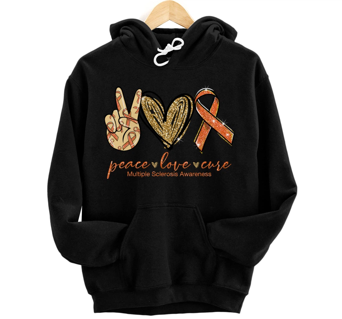 Peace Love Cure Orange Ribbon Multiple Sclerosis Awareness Pullover Hoodie