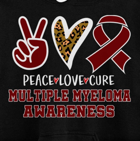Peace Love Cure Ribbon Multiple Myeloma Awareness Gift Pullover Hoodie