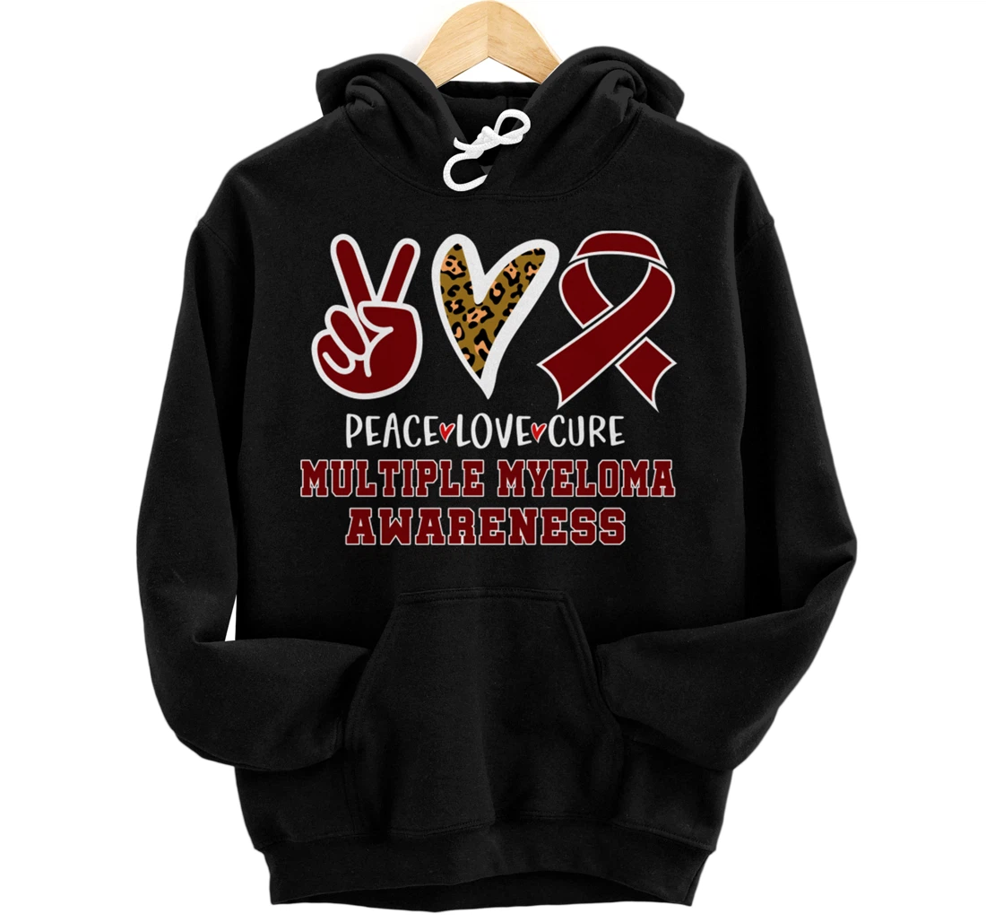 Peace Love Cure Ribbon Multiple Myeloma Awareness Gift Pullover Hoodie