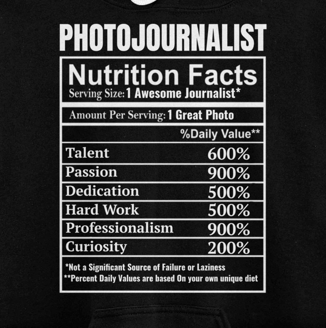 Photojournalist Nutrition Facts Funny Gifts Journalist Pullover Hoodie