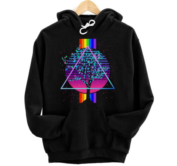 Pink Sakura Tree Retro 80s Vaporwave Cherry Blossom Pullover Hoodie