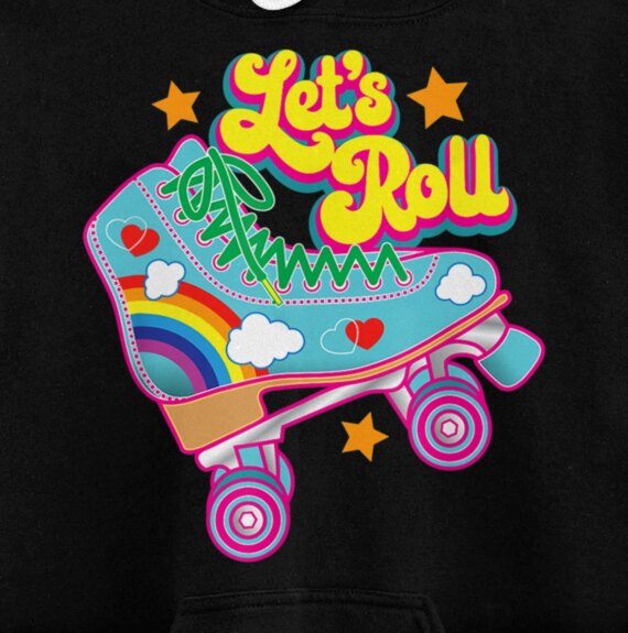 Retro Let’s Roll Rollerskating Cute Roller Skater 70s 80s Pullover Hoodie