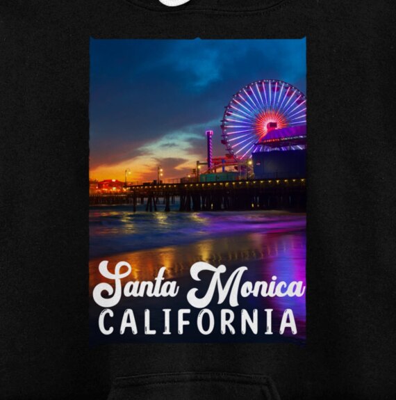 Santa Monica Beach Pier Sign Route 66 Venice Pacific Ocean Pullover Hoodie