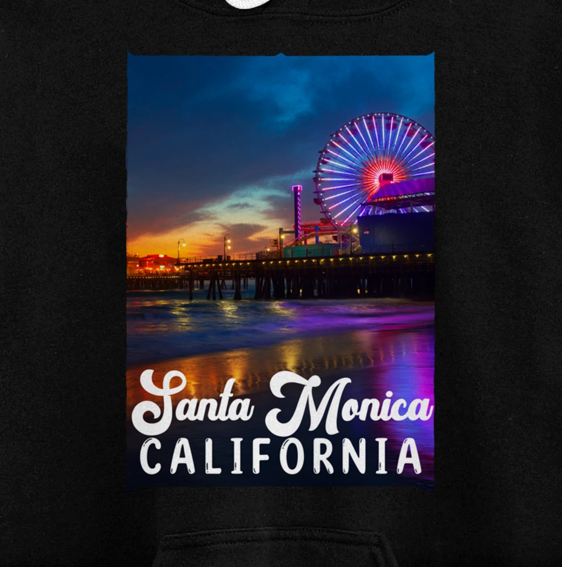 Santa Monica Beach Pier Sign Route 66 Venice Pacific Ocean Pullover Hoodie