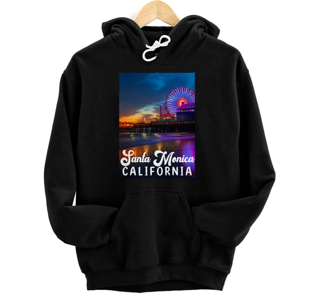 Santa Monica Beach Pier Sign Route 66 Venice Pacific Ocean Pullover Hoodie