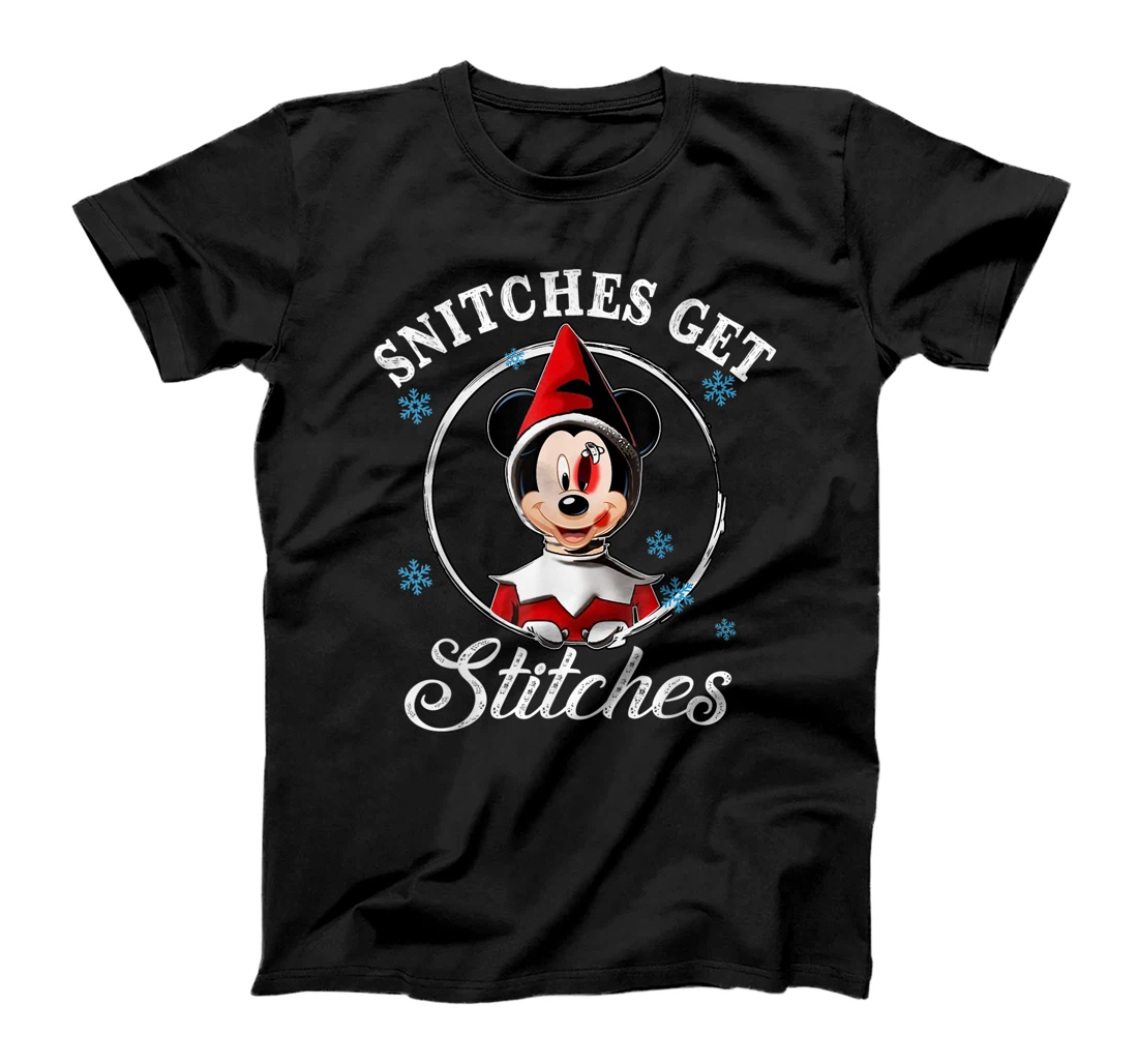 Snitches Get Stitches Funny Santa Mi-key Red Elf Boy Xmas T-Shirt