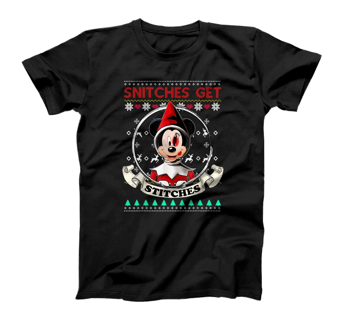 Snitches Get Stitches Santa Red Elf Mouse Ugly Xmas Sweater T-Shirt