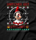 Snitches Get Stitches Santa Red Elf Mouse Xmas Ugly Sweater T-Shirt